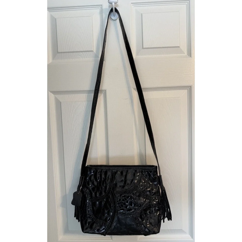 Chaos Y2K Vintage Black Patent Leather Croc Embossed Tassel Shoulder Bag Purse